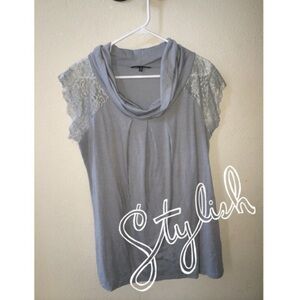 Bluheaven Cowel Neck Short Sleeve Lace Tee